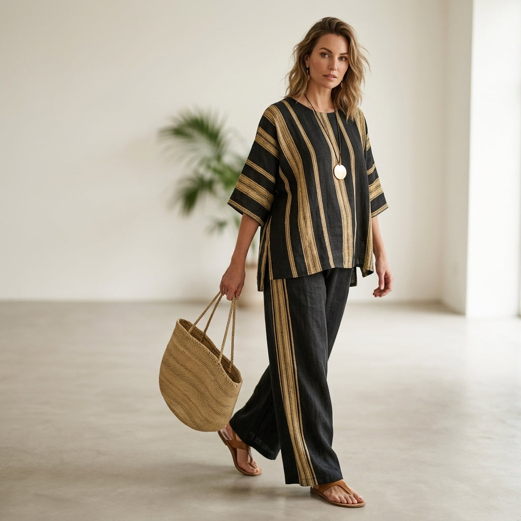 Tamara – top a righe oversize ultra comodo e pantaloni in lino dal taglio rilassato