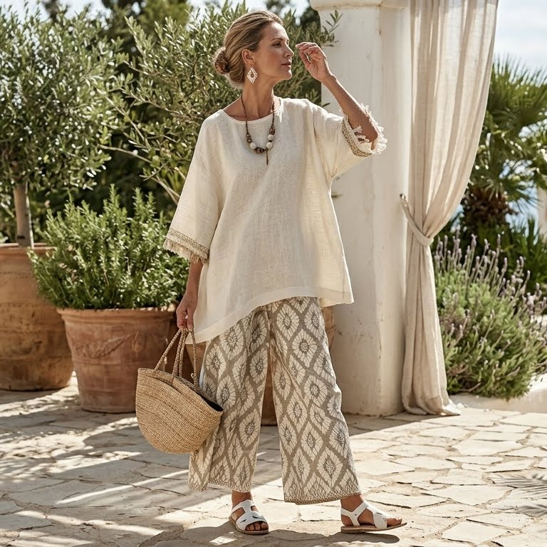 Ilaria โ Top sofisticato e pantaloni casual, look elegante e comodo