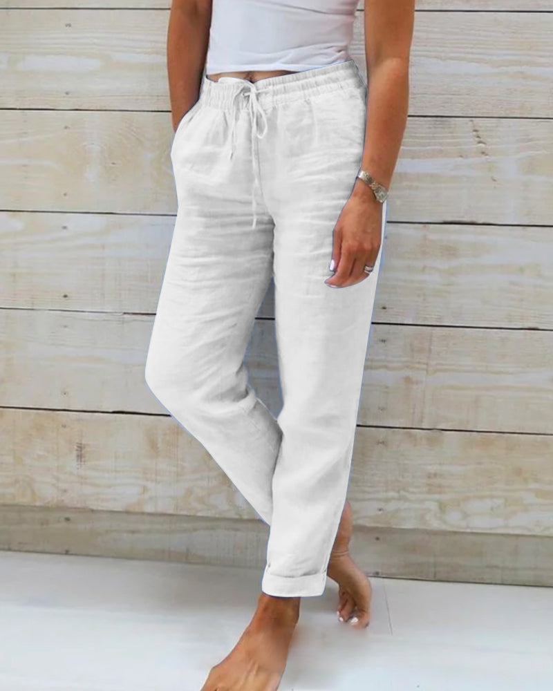 Allison - Pantaloni da abito su misura in lino e cotone di lusso