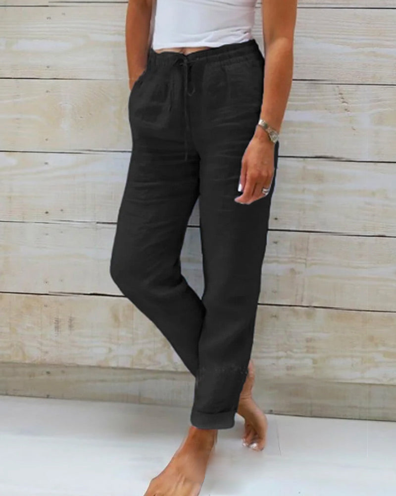 Allison - Pantaloni da abito su misura in lino e cotone di lusso