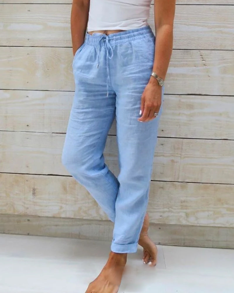 Allison - Pantaloni da abito su misura in lino e cotone di lusso