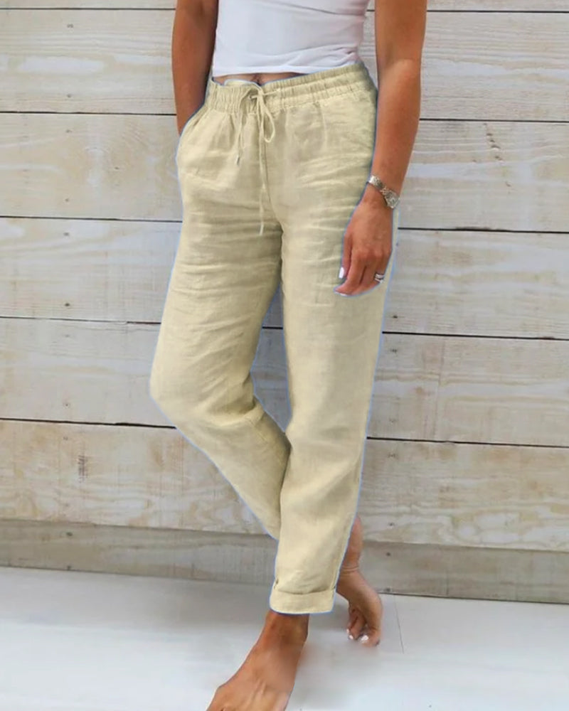 Allison - Pantaloni da abito su misura in lino e cotone di lusso