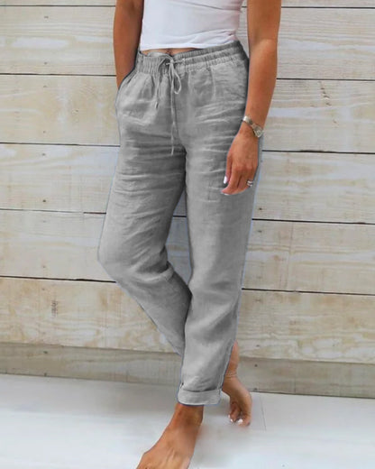 Allison - Pantaloni da abito su misura in lino e cotone di lusso