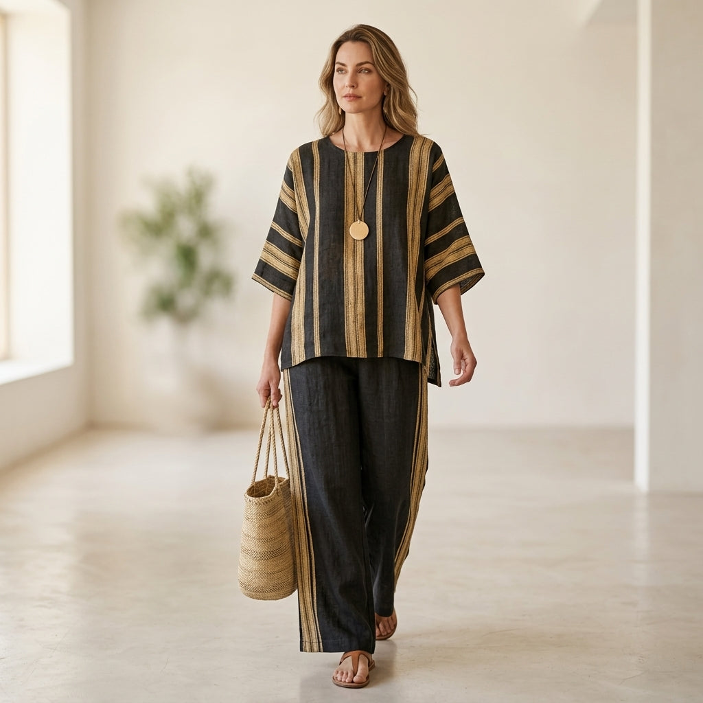 Tamara – top a righe oversize ultra comodo e pantaloni in lino dal taglio rilassato