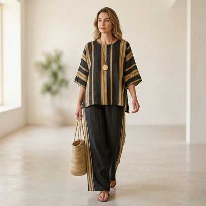 Tamara – top a righe oversize ultra comodo e pantaloni in lino dal taglio rilassato