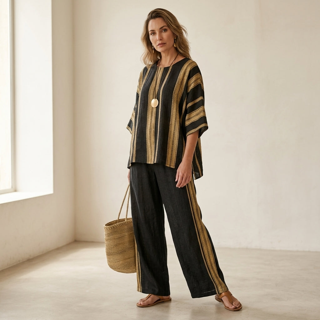 Tamara – top a righe oversize ultra comodo e pantaloni in lino dal taglio rilassato