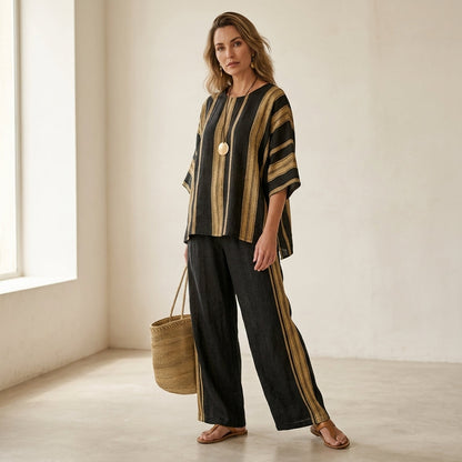 Tamara – top a righe oversize ultra comodo e pantaloni in lino dal taglio rilassato