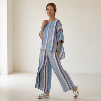 Ginevra – top in mauve pastello elegante e pantaloni a righe di lino