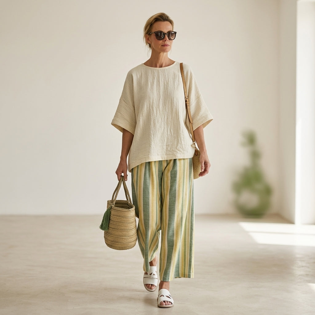 Caterina – elegante top e pantaloni di lino a righe per un look chic e sofisticato