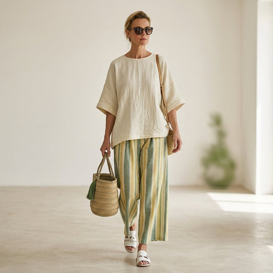 Caterina – elegante top e pantaloni di lino a righe per un look chic e sofisticato