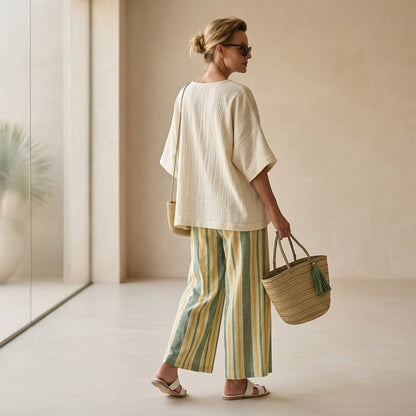 Caterina – elegante top e pantaloni di lino a righe per un look chic e sofisticato