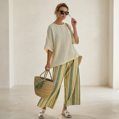 Caterina – elegante top e pantaloni di lino a righe per un look chic e sofisticato