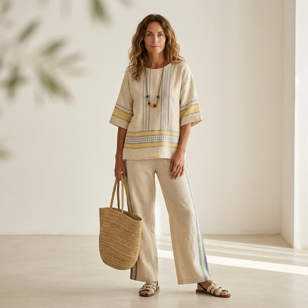 Marcella - Pantaloni in lino giallo, stile fresco ed elegante