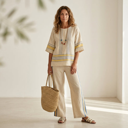 Marcella - Pantaloni in lino giallo, stile fresco ed elegante