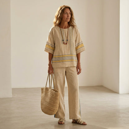 Marcella - Pantaloni in lino giallo, stile fresco ed elegante