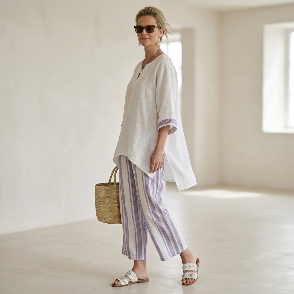 Allegra – camicetta comoda e pantaloni a righe in bambù