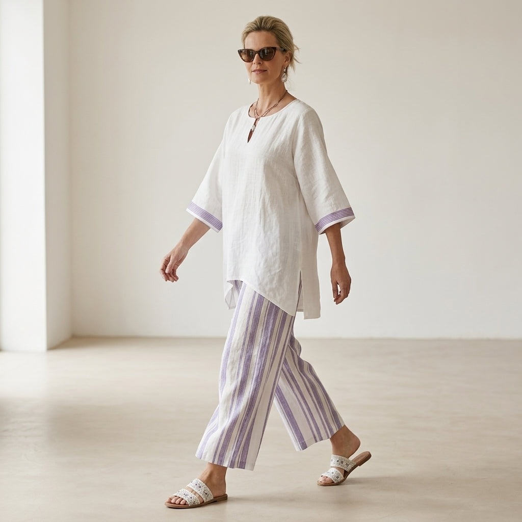 Allegra – camicetta comoda e pantaloni a righe in bambù