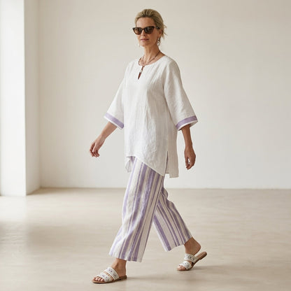 Allegra – camicetta comoda e pantaloni a righe in bambù
