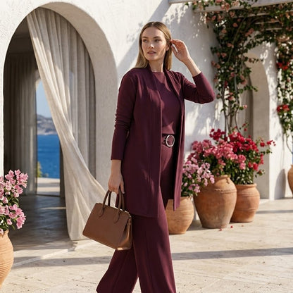 Maria - Completo 3 pezzi: cardigan lungo, top e pantaloni