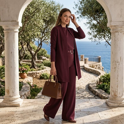 Maria - Completo 3 pezzi: cardigan lungo, top e pantaloni