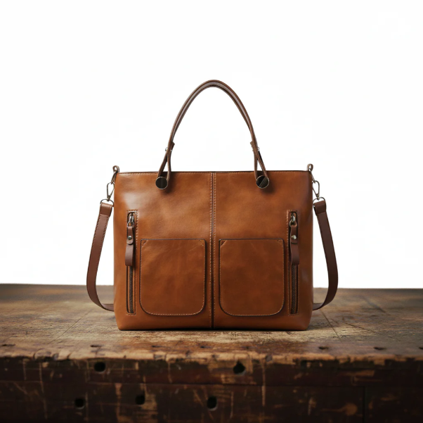 Borsa in pelle con doppia tasca