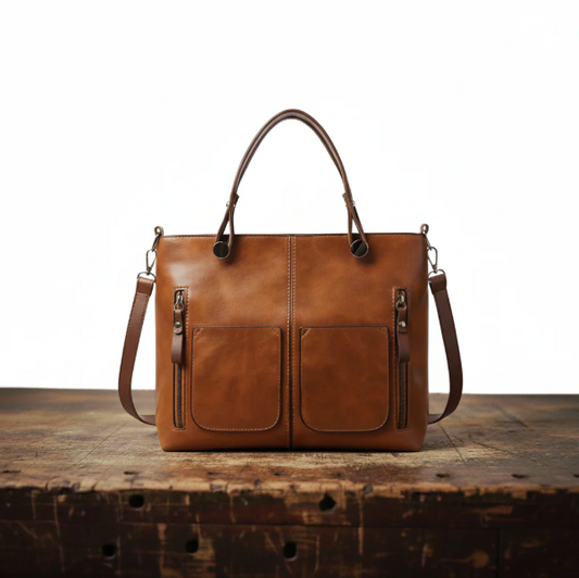 Leather bag with double pocket