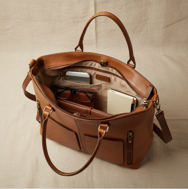 Borsa in pelle con doppia tasca