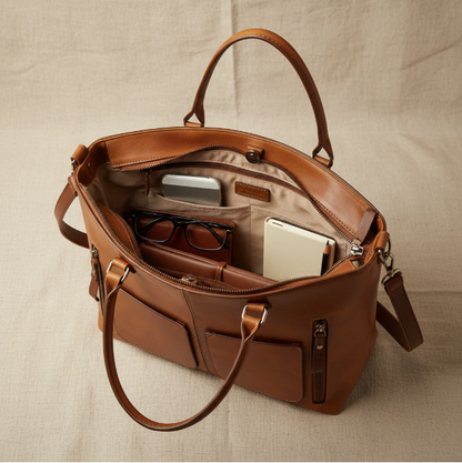 Borsa in pelle con doppia tasca